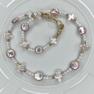 Handmade Freshwater Unicorn 🦄 Coin Cross Baroque Pearl Gild Plated Necklace